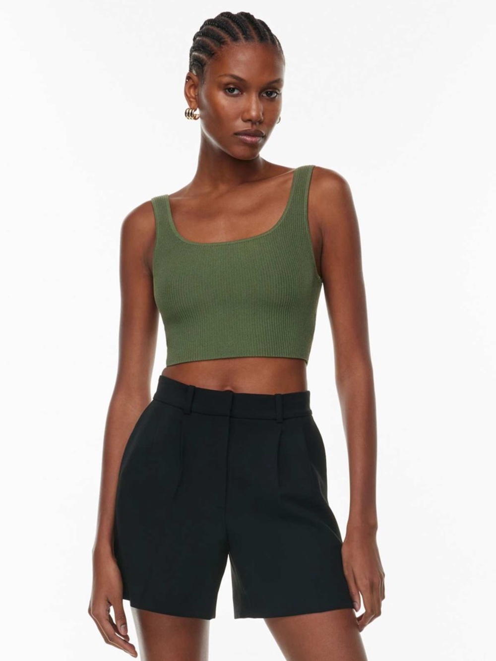 Aritzia Babaton Sculpt Knit Cropped Squareneck Tank Top Sencha Green minimalist